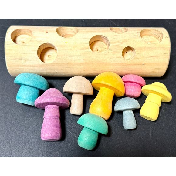 Montessori Wooden Mushroom Picking Toy - Educational Shape Sorting - Picture 2 of 8